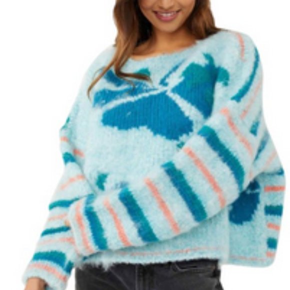 Free People Lily Pullover Sweater in Mosaic Sky Combo Size S NWT - Picture 7 of 13